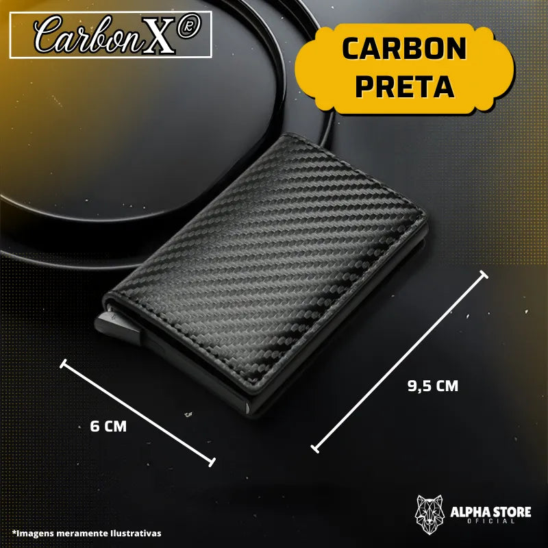 CarbonX® - Carteira Antifraude Slim Carbon/Couro e Alumínio