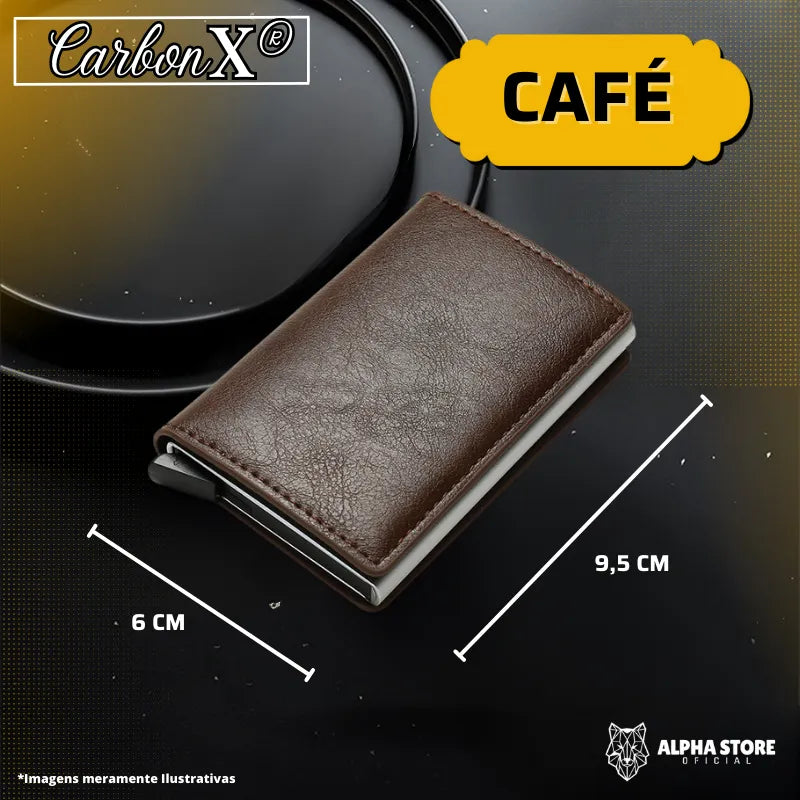 CarbonX® - Carteira Antifraude Slim Carbon/Couro e Alumínio
